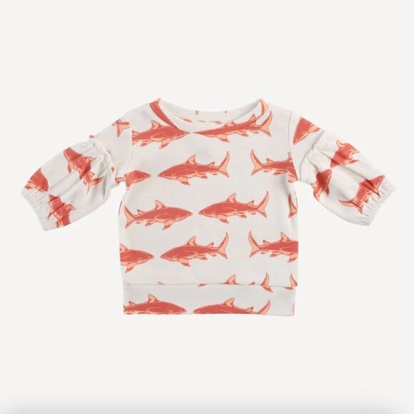 NWT! Kate Quinn Shark Bubble Sleeve Shirt, Size 8Y - Picture 1 of 3